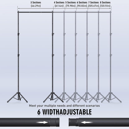Backdrop Stand Kit - 6 Widths, 10x7.5ft Adjustable Background Stand for Parties & Studio Photography