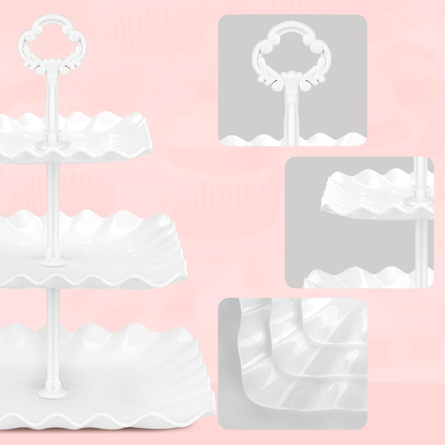 NWK 5 Piece Cake Stand Set with 2 x Large 3-Tier Cupcake Stands, 3 x Appetizer Trays, for Wedding Birthday Baby Shower Tea Party Decorations (White)