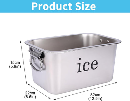Ice Bucket Large-Capacity Stainless Steel Champagne Bucket Party Tabletop Double-Handle Drink Cooler, Beverage Chiller for Wine, Beer, Soda and Bottles in Bar, Patio or Kitchen, Cocktail Entertaining