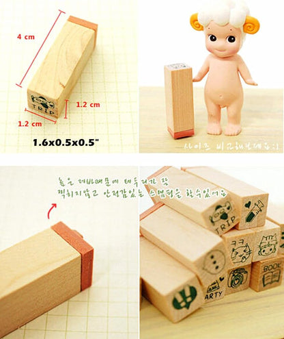 Diary Stamp Set,Wooden Rubber Signet for Children DIY Scrapbooking Card Making(25pcs,Happy Life)