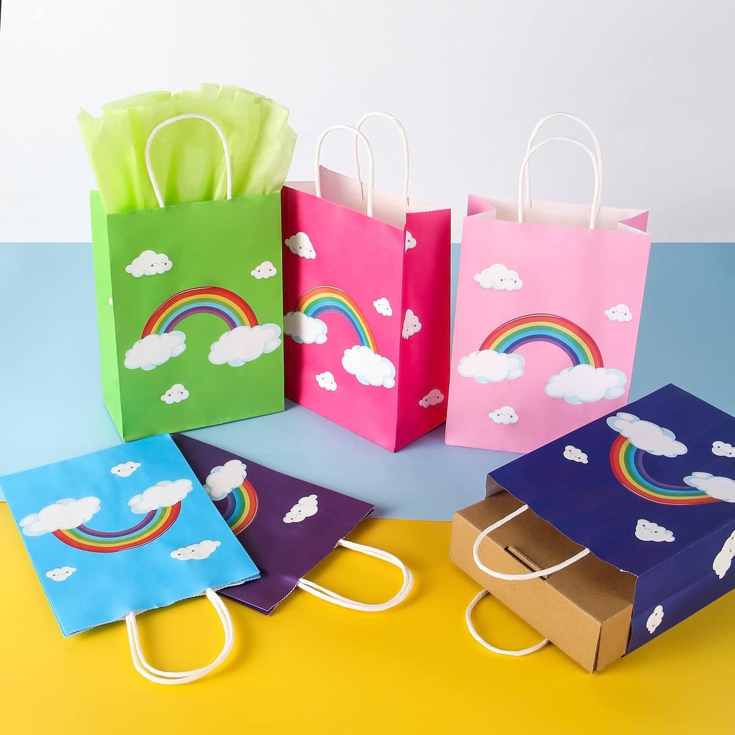 BLEWINDZ 32 Pieces Gift Bags with 32 Tissues, 8 Colors Party Favor Bags with Handles, Rainbow Gift Bag for Wedding, Birthday, Party Supplies and Gifts