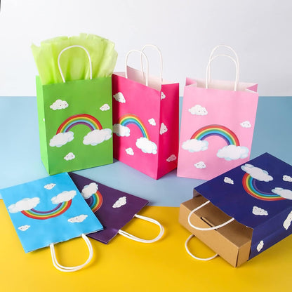 BLEWINDZ 32 Pieces Gift Bags with 32 Tissues, 8 Colors Party Favor Bags with Handles, Rainbow Gift Bag for Wedding, Birthday, Party Supplies and Gifts