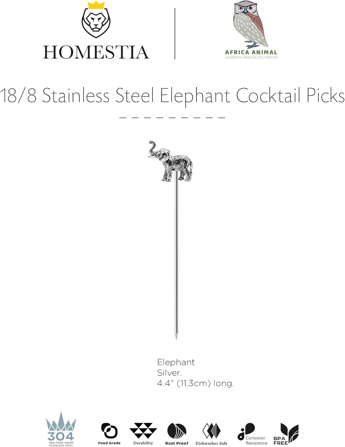 Homestia Stainless Steel Cocktail Picks, 4.7 Inch Reusable Martini Olive Picks, Metal Garnish Skewers for Drinks, Appetizers, Bloody Mary - Set of 6 Metal Cocktail Picks for Party Bar