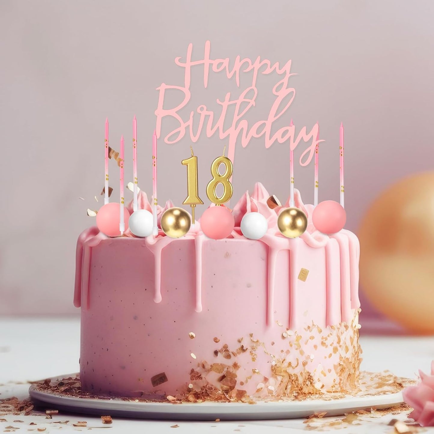 Yerliker 34 Pcs Happy Birthday Cake Toppers Decorations Birthday Candles DIY Cake Decor for Men Women Wedding Anniversary(Gold)