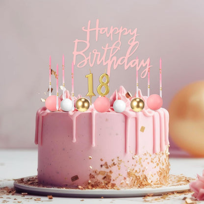 Yerliker 34 Pcs Happy Birthday Cake Toppers Decorations Birthday Candles DIY Cake Decor for Men Women Wedding Anniversary(Gold)