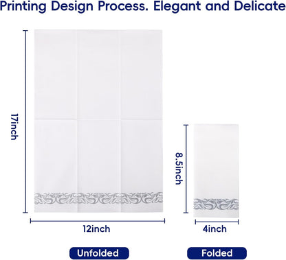 JOLLY CHEF 100 Disposable Hand Towels, Soft and Absorbent Linen Feel Dinner Napkin, Elegant Decorative Paper Guest Towels for Kitchen, Bathroom,Thanksgiving, Weddings,Parties, Gold and White
