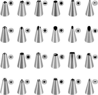 24 Piece Piping Tips Set, Icing Piping Nozzles with Storage Box, Stainless Steel Nozzles Tip for Cake Decorating
