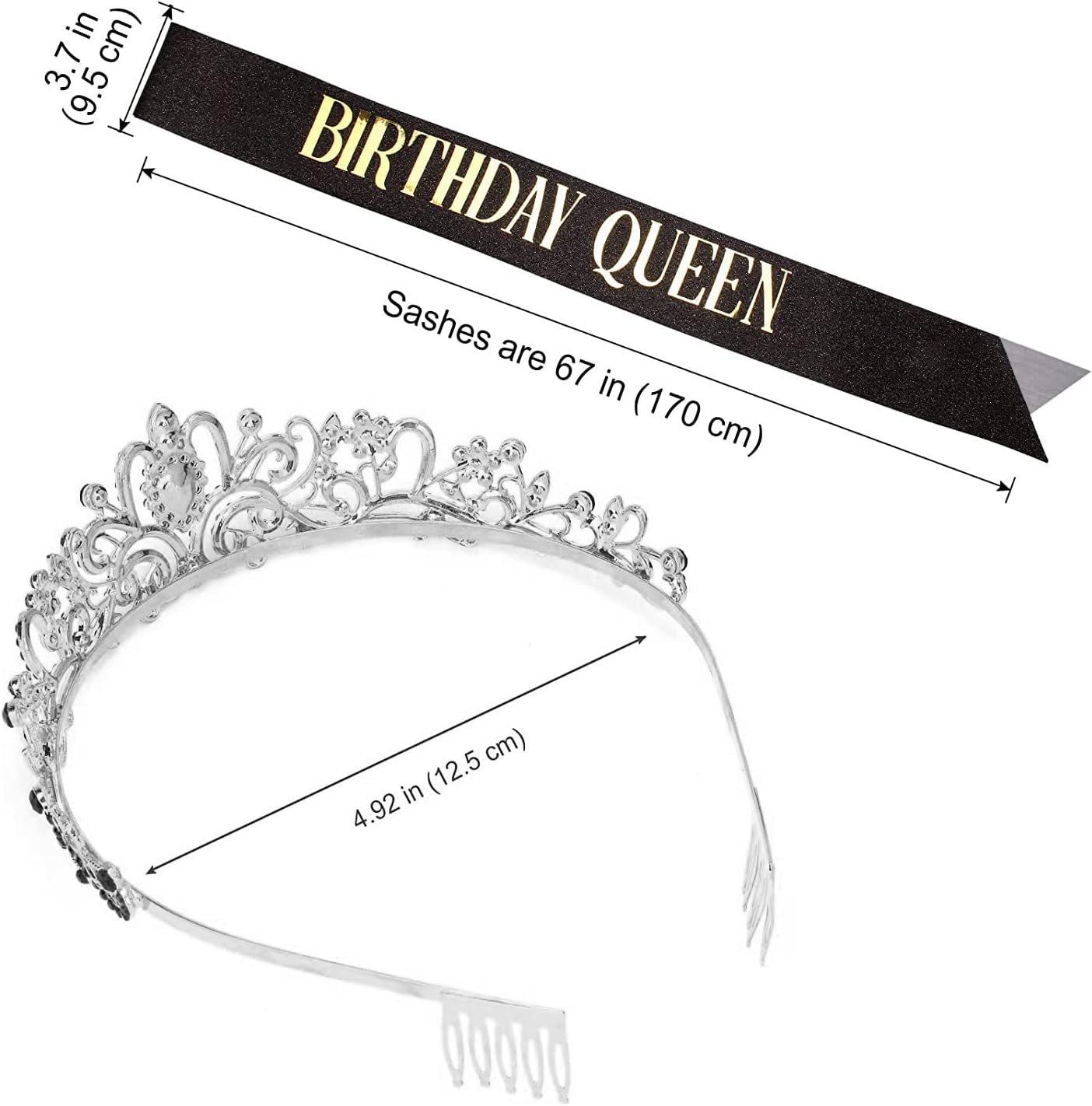 COCIDE Birthday Queen Sash & Rhinestone Tiara Set Gold Happy Birthday Crowns for Women Party Decoration Kit Rhinestone Headband for Women Glitter Crystal Hair Accessories for Cake Topper