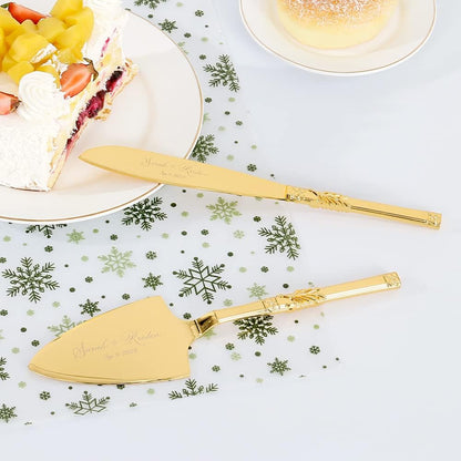 Cake Cutting Set for Wedding, Personalized Gold Cake Knife and Server Set, Custom Cake Serving Set, Engraved Pastry Pie Server Cake Pizza Cutter, Birthday Bridal Gift (F-Classic)