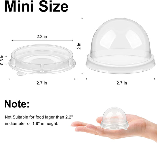 Zezzxu 50 Pack Mini Cake Containers, Clear Plastic Small Cupcake Boxes with Dome Lids for Individual Chocolate Covered Cookies, Strawberry, Mooncake (Gold)