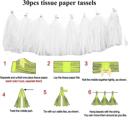 30pcs Paper Tassels Garland Banner Tissue Paper Tassel DIY Hanging Paper Decorations Party Tassel Garland Decor Baby Shower Nursery Wedding Festival Baby Shower Decoration(30, White)