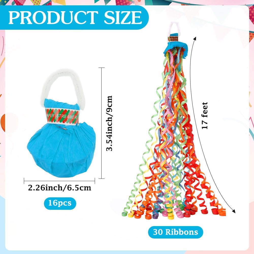 No Mess Streamers,16 Pack Hand Throw Streamers Colorful Party Streamer Poppers No Mess Confetti Poppers Party Poppers for Graduation Birthday Wedding Retirement Celebrations Baby Shower Party Favors