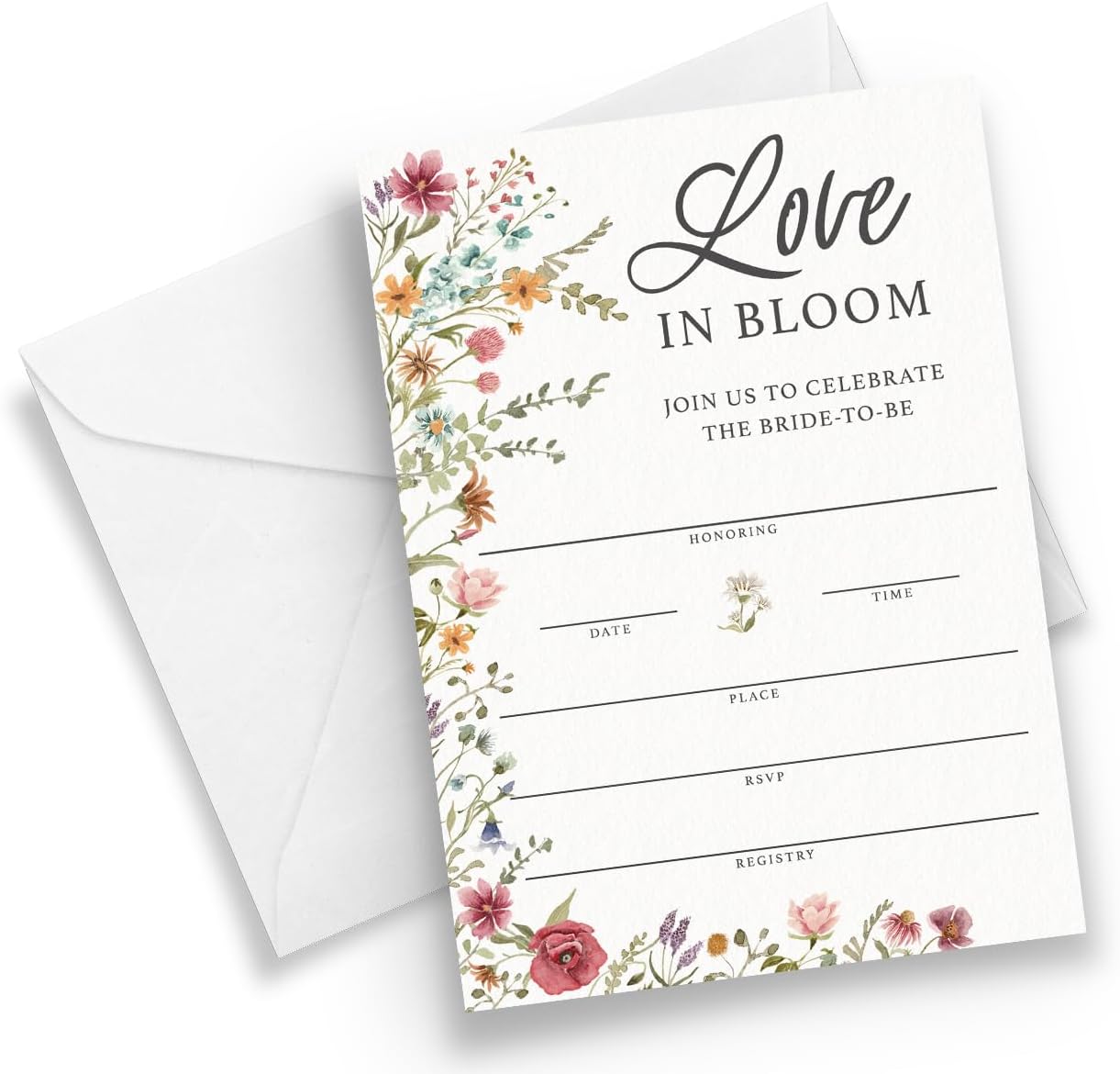 Printed Party Bridal Shower Game Set – 4 Fun Games and Activities for 30 Guests, Includes Bingo, He Said She Said, Bride & Groom Trivia, and Wedding Phrase Guessing Game, Love In Bloom Wildflower Design