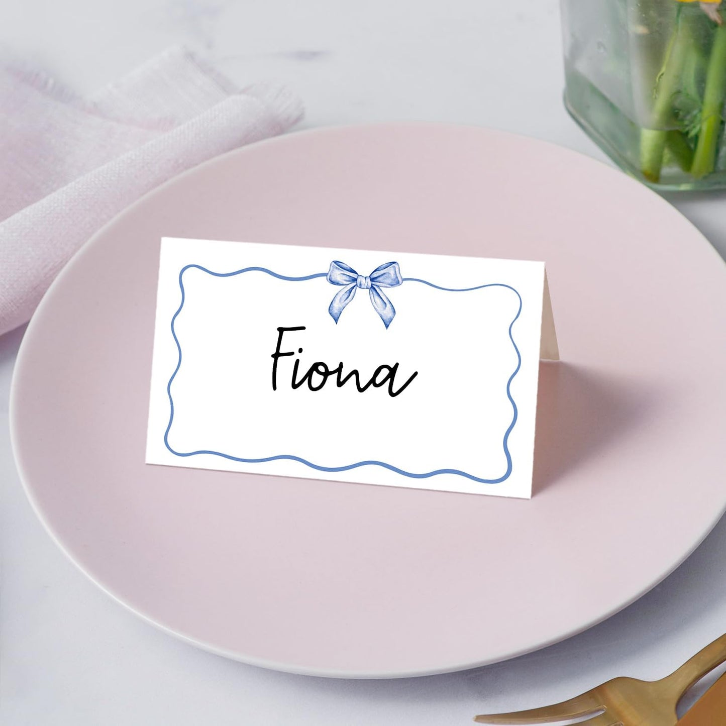 Gold Foil Border Place Cards, Set of 25 Tent Name Cards for Table Setting, Food Label for Wedding, Baby Shower, Birthday Dinner Party Supplies -010
