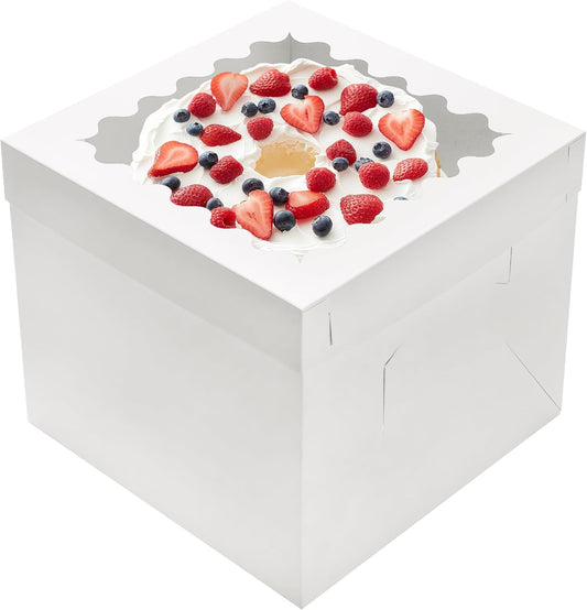 10pcs Cake Boxes 12 Inch, 12x12x8in White Bakery Boxes with Window,10in 12in Cake Boxes, Large Baking Boxes,Disposable Cake Containers with Lids
