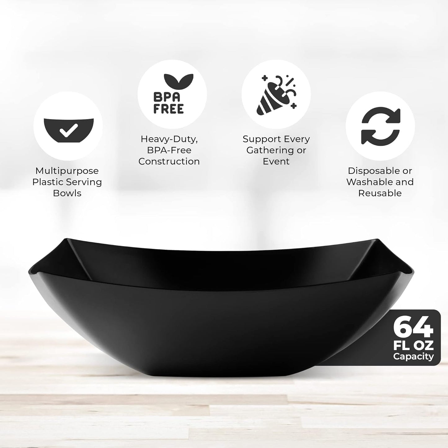 Posh Setting - Clear Plastic Serving Bowls for Party (8oz - 4 Pack) Square, Disposable, Salad & Fruit Bowls for Party Table, Candy Containers for Candy Buffet
