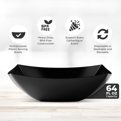 Posh Setting - Clear Plastic Serving Bowls for Party (8oz - 4 Pack) Square, Disposable, Salad & Fruit Bowls for Party Table, Candy Containers for Candy Buffet