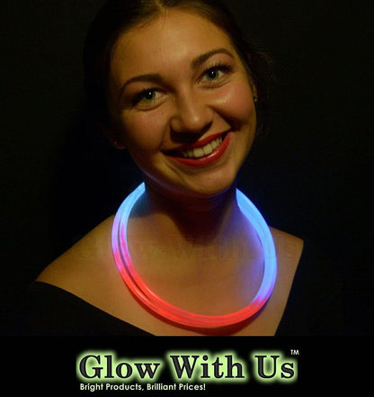 Glow Sticks Bulk Wholesale Necklaces, 100 22" Glow Necklaces, Glow 8-12 Hr, Connector Pre-attached (handy), Bright Colors, Glow-in-the-dark Party Supplies.