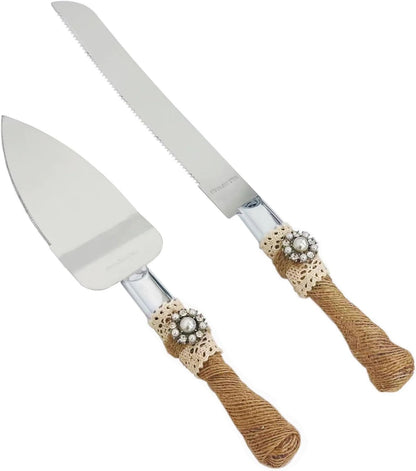 Wedding Cake Knife and Server Set - Vintage Design Stainless Steel Cake Cutter Set - Gifts for Wedding Anniversary Party Celebration