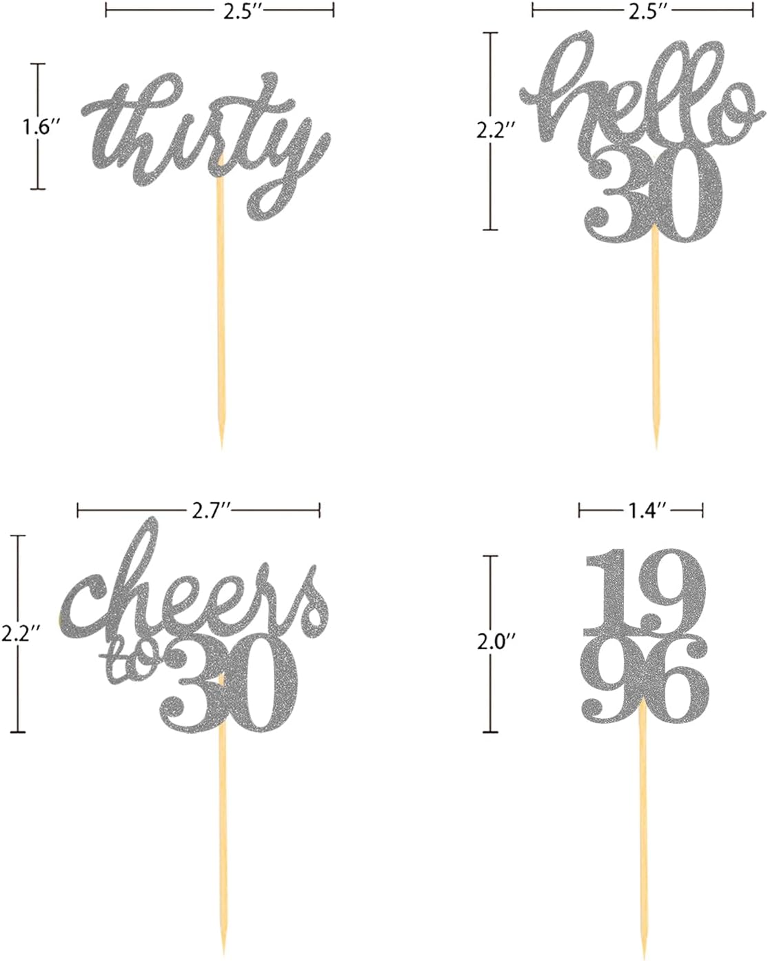 24 PCS Glitter 30th Birthday Cupcake Toppers for Celebrating Thirty Years Old Birthday Party Decorations for 30th Anniversary Party Supplies (Gold)