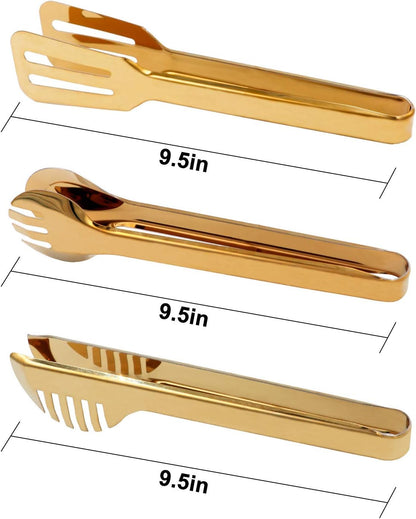 2-Pack 9 Inch Stainless Steel Gold Salad Tongs, Non-slip & Easy Grip Smart Locking Clip Handy Utensil for Cooking, Serving, Barbecue, Buffet, Salad, Ice, Oven