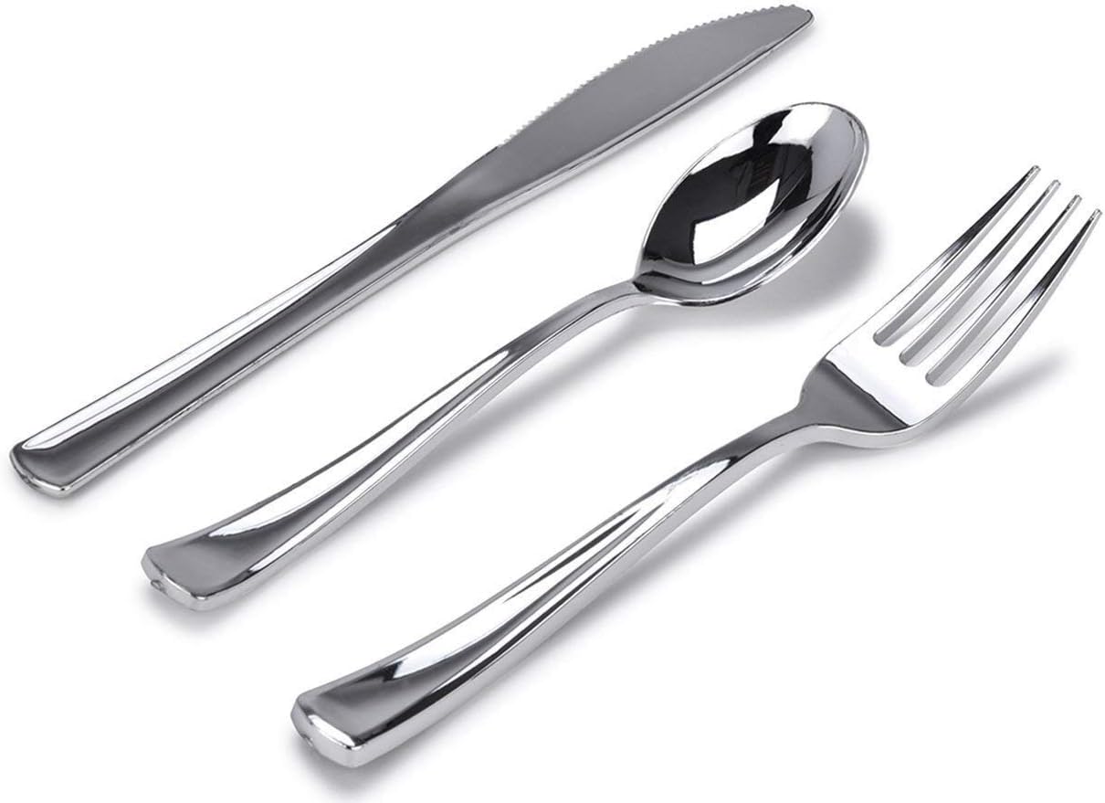 Gold Plastic Silverware Set (160 Bulk Pack) Disposable Cutlery Utensils, 80 Gold Forks, 40 Gold Knives, 40 Gold Spoons, Heavy Duty Flatware For Holidays, Parties, Dinners, Weddings, and Occasions