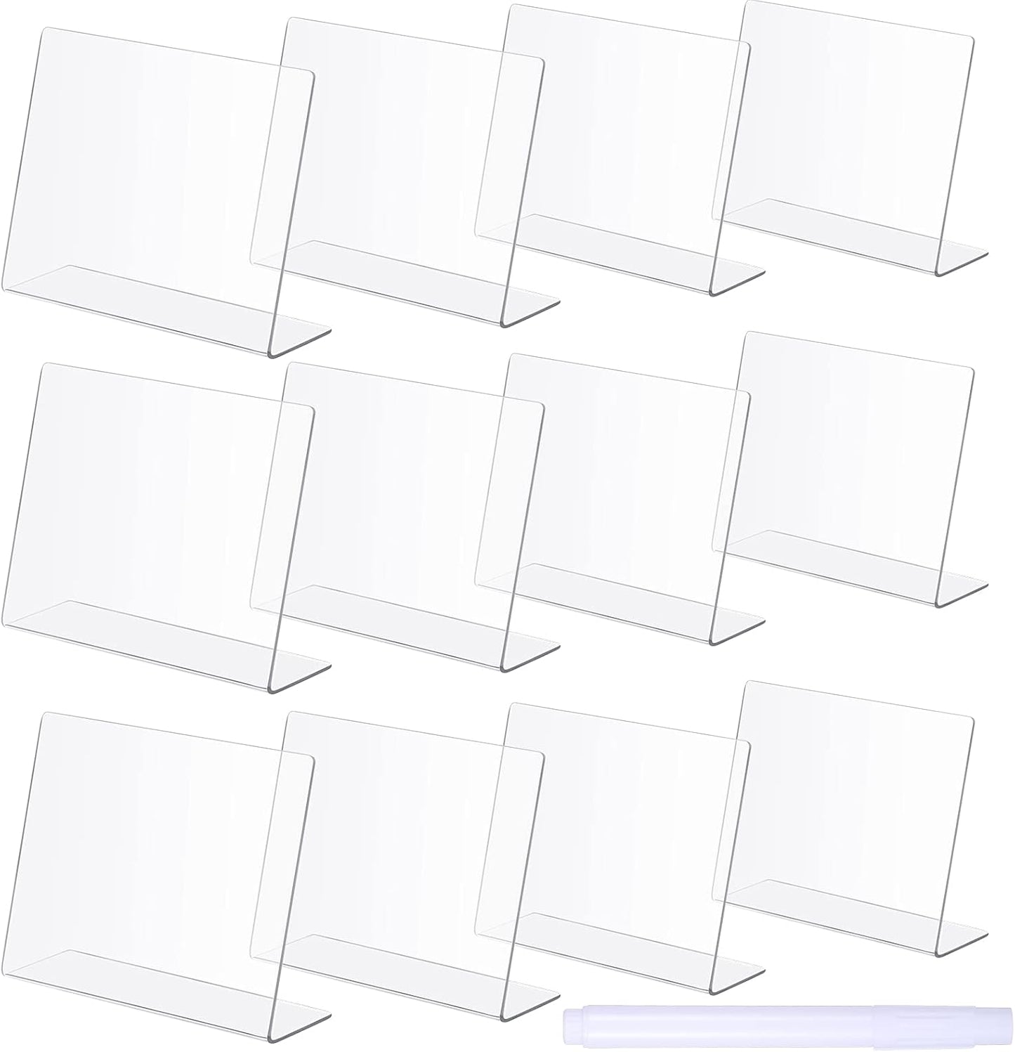 Outus 12 Pcs 4 x 3 Inches Buffet Food Labels Mini Small Chalkboard Signs White Acrylic Food Markers Little Price Signs with 2 Pcs Erasable Marker for Wedding Birthday Bakery Table Display