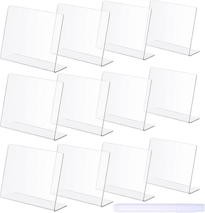 Outus 12 Pcs 4 x 3 Inches Buffet Food Labels Mini Small Chalkboard Signs White Acrylic Food Markers Little Price Signs with 2 Pcs Erasable Marker for Wedding Birthday Bakery Table Display