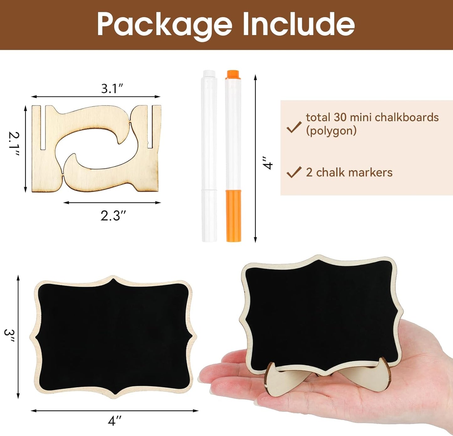 30 Pack Mini Chalkboard Signs, Food Labels for Party Buffet, Small Wooden Chalk Board Signs with Easel Stand & Markers, Reusable, Zero Residue Place Cards for Table Setting or Numbers, Outdoor Indoor