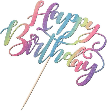 Handmade Glitter Happy Birthday Cake Topper,Birthday Party Cake Decorations, Anniversary/Birthday Party Decoration Supplies (Rainbow)