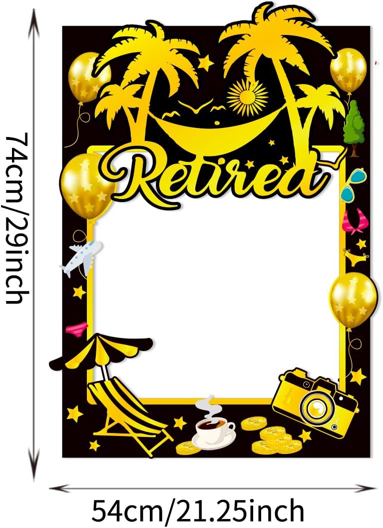 Retirement Party Photo Booth Props Kit Retirement Selfie Props Retirement Party Supplies Retirement Happy Party Decoration - 30pcs Selfie Props with Happy Retirement Frame - Black and Gold Theme
