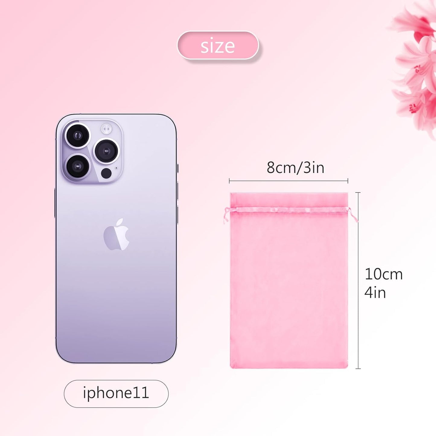 FUNFERY 100 Pcs White Organza Bags 3x4 in, Small Mesh Drawstring Gift Bags for Sachet, Jewelry, Wedding Favor, Candy Goodie Treat Bag,Easter Day