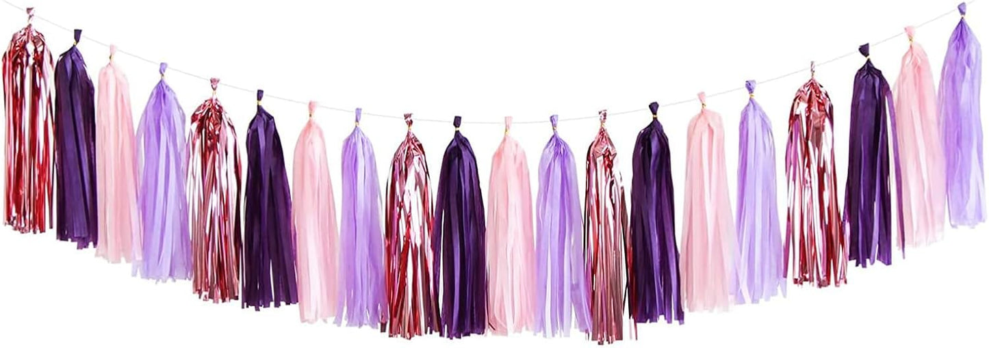 20 Pieces Tissue Paper Tassel Garland, Birthday Tassel Garland Party Decor, Metallic Fringe Balloon Banner Tails for Classroom Baby Shower Gender Reveal Hanging Decoration, D