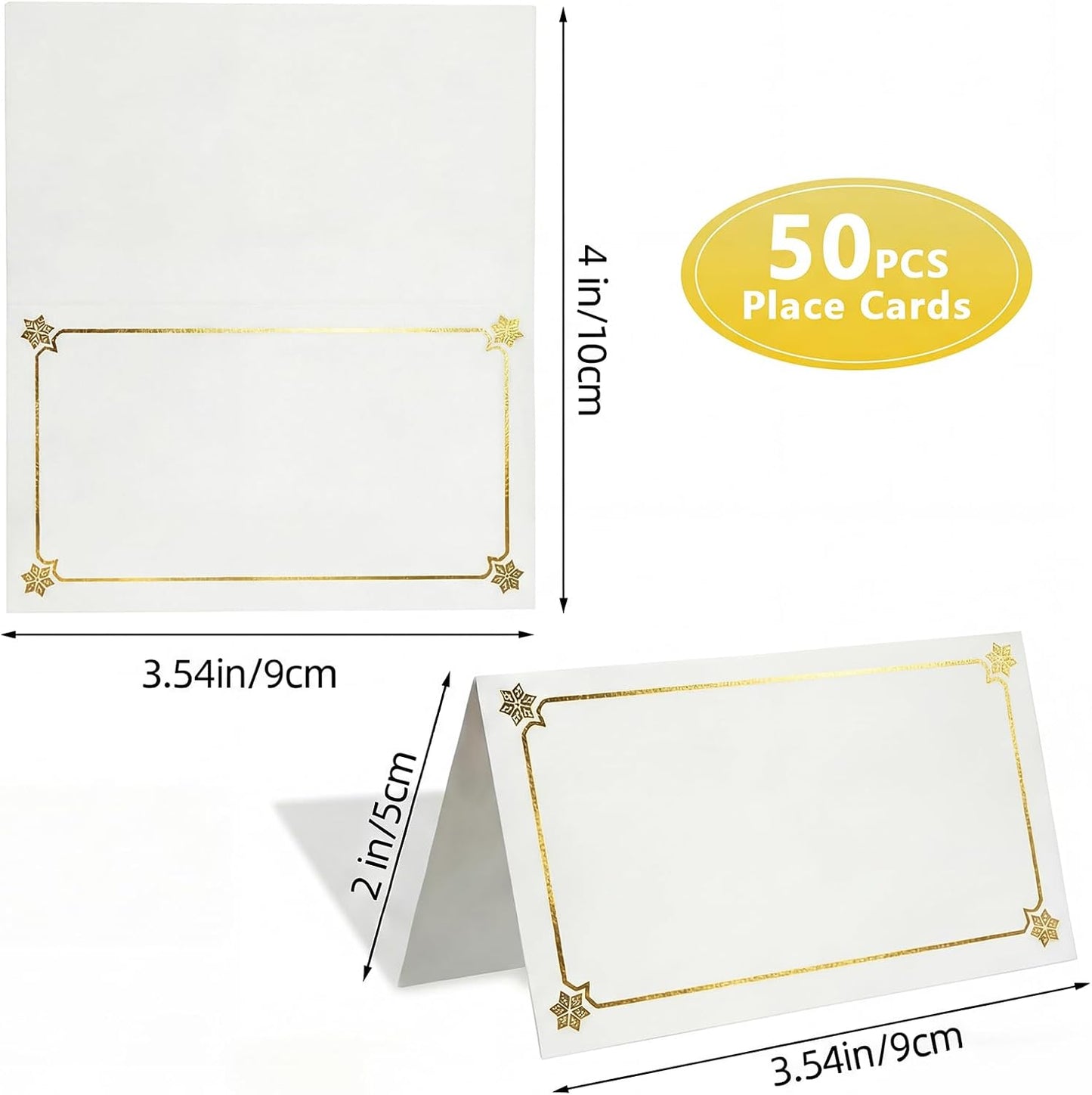 Premium Place Cards for table setting, name cards Used for Table Decoration, Seat Cards with Gold Foil Border&Corner Motifs, 2x3.5-Inch Tent Cards - Perfect for Weddings, Tables, Dinner Parties,100pcs