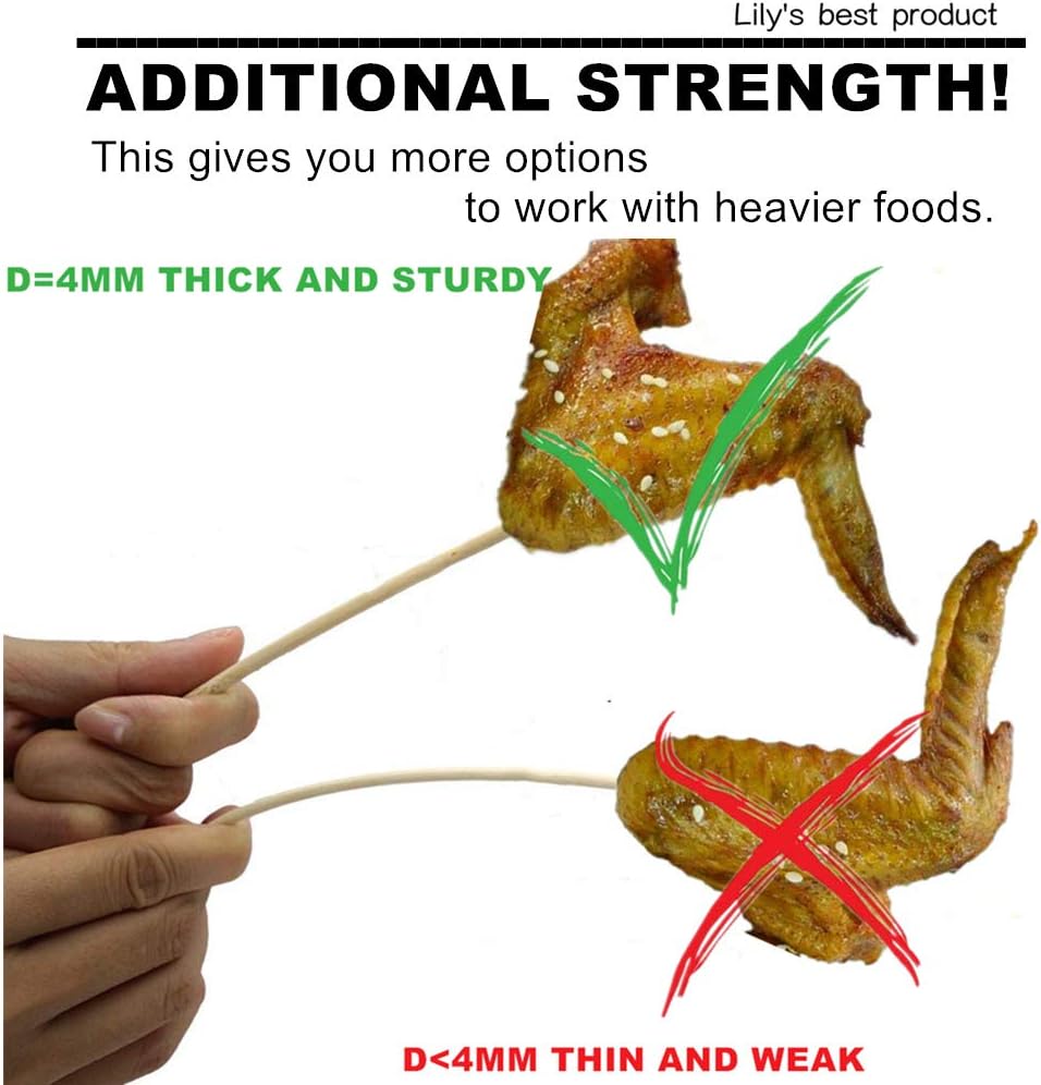 HOPELF 4" Natural Bamboo Skewers Sticks for Appetiser，Fruit，Cocktail，Kabob，Chocolate Fountain，Grilling，Barbecue，Kitchen，Crafting and Party.More Size Choices 4"/6"/8"/10"/12"/14"/16"/17.5"/30"/36"