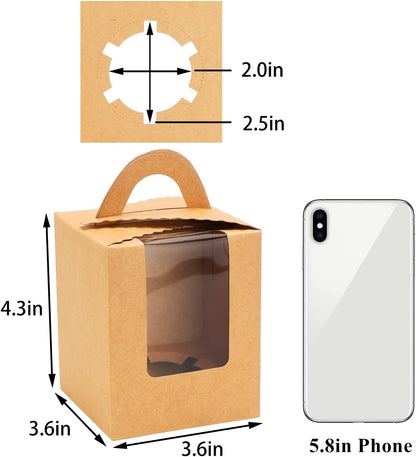 EUSOAR Gold Cupcake Boxes, 25pcs 3.6"x 3.6"x 4.3" Single Cupcake Carrier with Window Insert and Handle, Kraft Pastry Containers, Muffins Cupcake Carriers for Bakery Wrapping Party Favor Packing