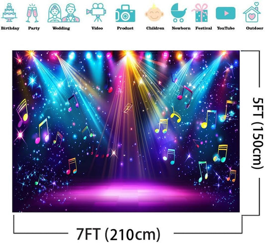 AIIKES 7x5ft Rainbow Stage Photography Backdrop1980s Colorful Disco Backdrop Rock Music Glow Neon Dance Birthday Party Decorations Backdrop XY142