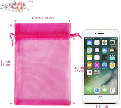 HRX Package 100pcs White Organza Bags, 4x6 inch Mesh Bags Drawstring Gift Bags Jewelry Pouches for Candy Wedding Favors Christmas