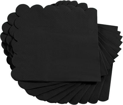 100 Pack Cocktail Napkin 2-Ply Scalloped Edged Dessert Napkins Folded 5 x 5 Inches Disposable Napkins for Dinner Wedding Birthday Party Bridal Anniversary Reception Event (Pink)