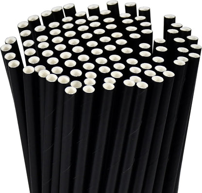 Disposable Paper Straws Solid Green - 7.75'' x 0.24'', 100 Counts - for Drinking, Beverage, Juice, Soda, Bar Supplies
