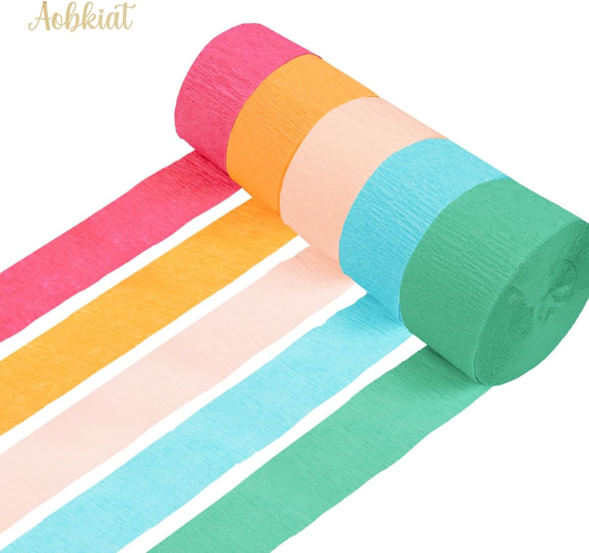 AOBKIAT Colorful Streamers Party Decorations,5 Rolls Vintage Rainbow Crepe Paper Streamers for Birthday,Candyland Theme Baby Shower,Fiesta,Wedding,Christmas,DIY Craft Crepe Paper,1.8 Inch x 82 Ft/Roll