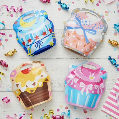 SUNCOLOR Birthday Party Favor Bags, 32 Pack Goodie Bags with Handles, 9.8 x6.7 inches, Pink Blue Yellow White Gift Bags for Kids Parties, Celebrations