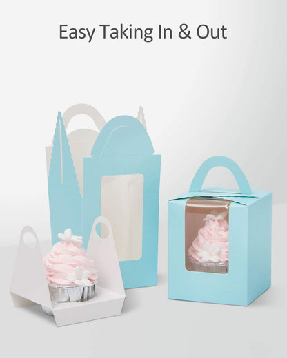 qiqee 60pcs Cupcake Boxes Individual Disposable White Single Box with Window 3.6 * 3.6 * 4.3inch Cupcake Containers/Holders