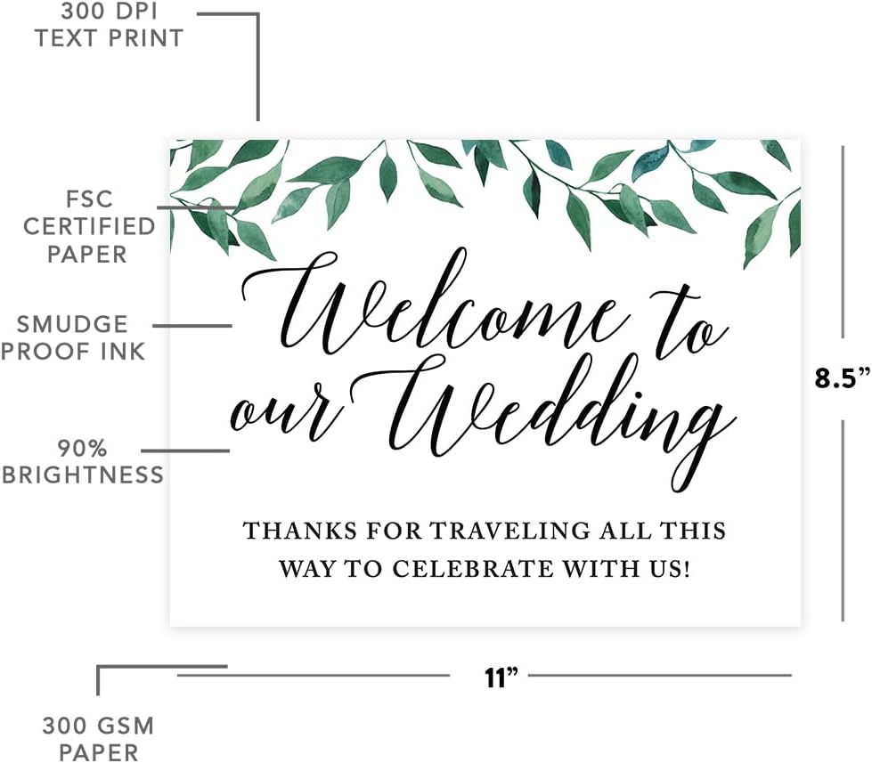 Andaz Press Wedding Party Signs, Natural Greenery Green Leaves, 8.5x11-inch, Bridal Shower Scavenger Hunt, 1-Pack - Colors B