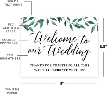 Andaz Press Wedding Party Signs, Natural Greenery Green Leaves, 8.5x11-inch, Bridal Shower Scavenger Hunt, 1-Pack - Colors B