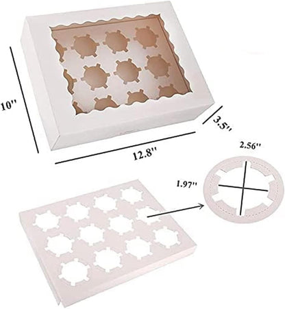 Rarapop 6 Pack Cupcake Boxes Hold 12 Standard Cupcakes, Food Grade Cupcake Holders Bakery Carrier Boxes with Windows and Inserts for Cupcakes, Muffins and Pastries