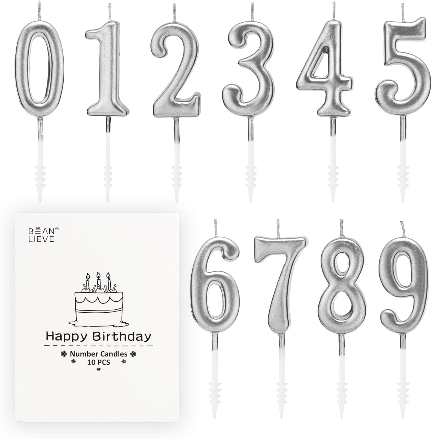 Beanlieve 10-Pieces Numeral Birthday Candles - Cake Numeral Candles Number 0-9 Glitter Cake Topper Decoration for Birthday,Wedding Anniversary,Party Celebration (Colourful)