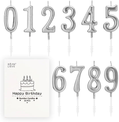 Beanlieve 10-Pieces Numeral Birthday Candles - Cake Numeral Candles Number 0-9 Glitter Cake Topper Decoration for Birthday,Wedding Anniversary,Party Celebration (Colourful)