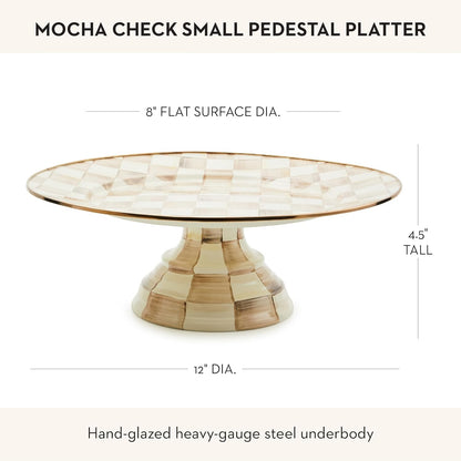 MACKENZIE-CHILDS Enamel Pedestal Platter, Round Cake Stand, Large, Black-and-White Courtly Check