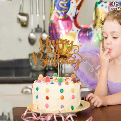 Handmade Glitter Happy Birthday Cake Topper,Birthday Party Cake Decorations, Anniversary/Birthday Party Decoration Supplies (Rainbow)